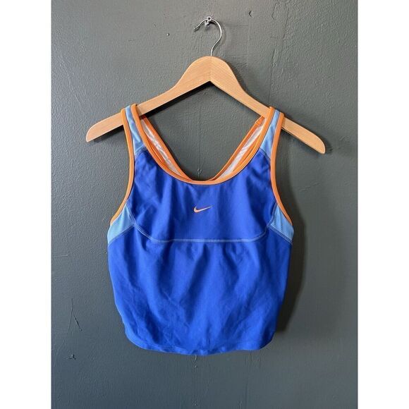 Y2K Nike Womens Blue Cropped Athletic Workout Tank Top Gray Tag Size Medium - Picture 1 of 3